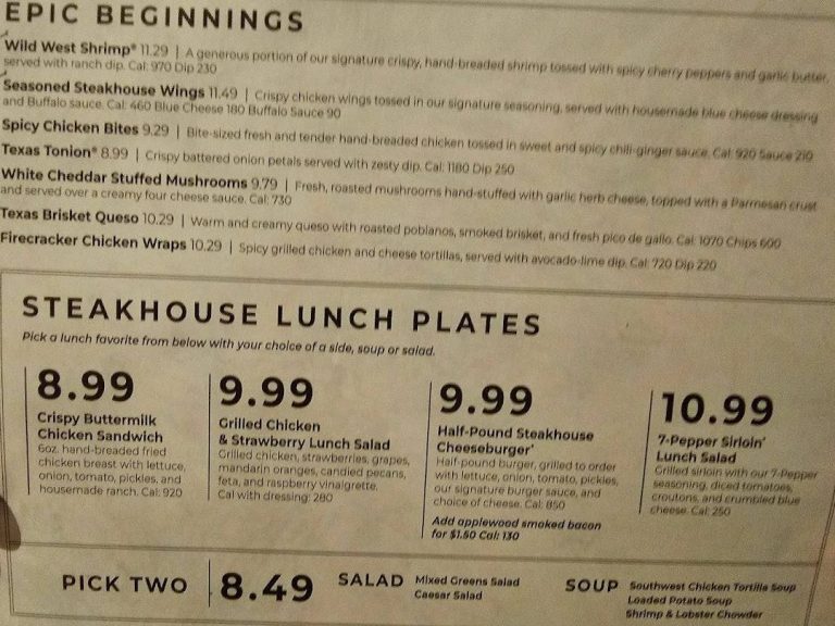 Longhorn Steakhouse Fort Worth Menu