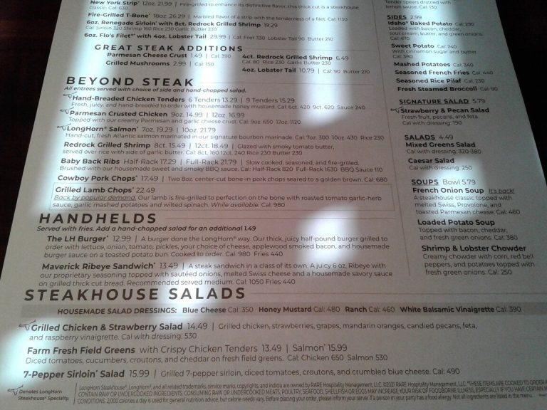 Longhorn Steakhouse Menu