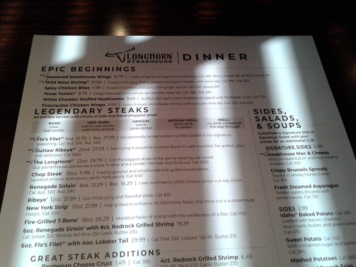 Longhorn Steakhouse Menu With Prices